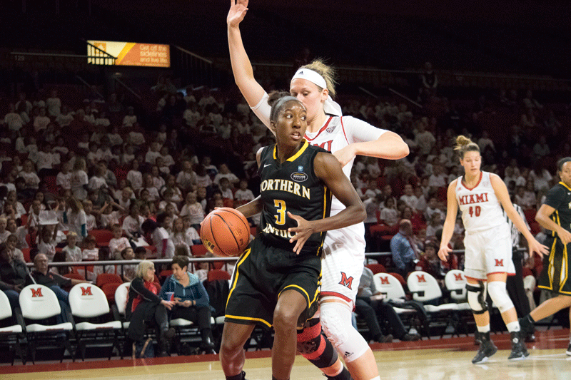 Rebecca Lyttle (3) had 15 points and 18 rebounds Wednesday in NKU's 71-68 loss to Cincinnati.
