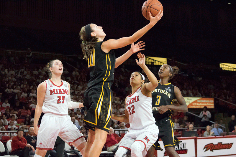 Christine Roush (10) led all scores Friday afternoon as the womens basketball team opened its season with a win over Miami University.