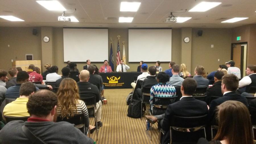 President Mearns, Chief of Police Les Kachurek and other members of the executive board address safety concern at the town hall meeting on Monday, Nov. 2.