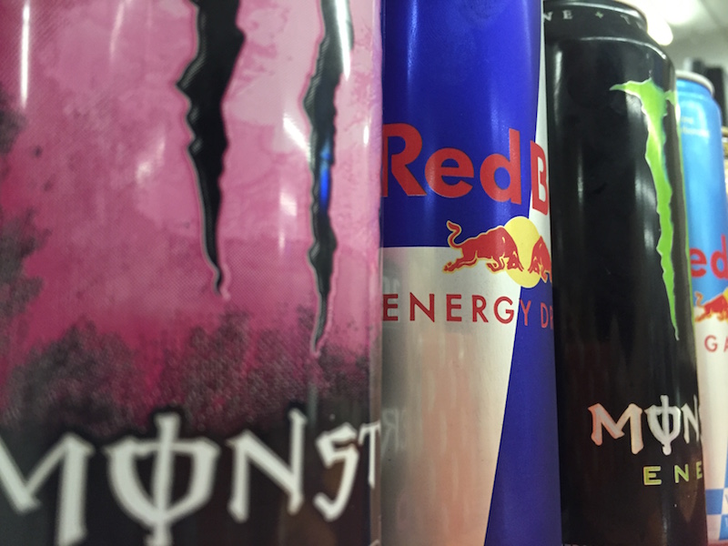 Many students turn to energy drinks to make it through finals. These include popular brands like Monster and Red Bull.