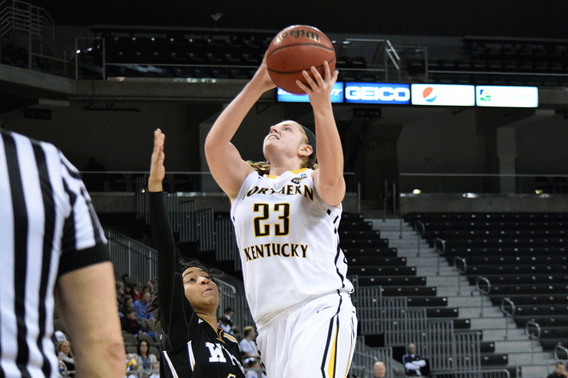 Kasey Uetrecht (23) scored 20 points and pulled down 11 rebounds in NKUs heartbreaking loss to Green Bay.