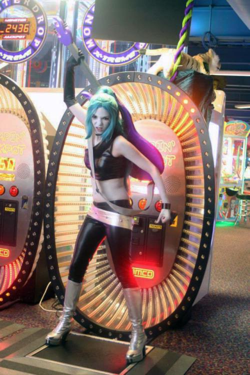 Koehler is portrayed as Ember from 'Danny Phantom'. Props are often used in cosplays.