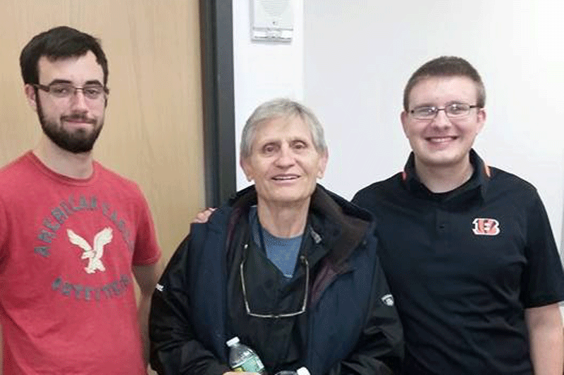 Former Bengals Coach Jim McNally (center) spoke at the Coaches to Leaders club. Club Vice President Nick Pilcher (left) and President Aaron Luken (right) pictured with McNally.