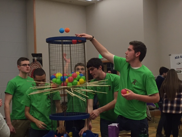 ATO brothers Rob Wilhite, Michael Kirtley, Evan Wall, Grant Schwarber, and Neill Abel playing Kerplunk! ATOs annual event Mardi Taus took place on Saturday, Feb. 27.