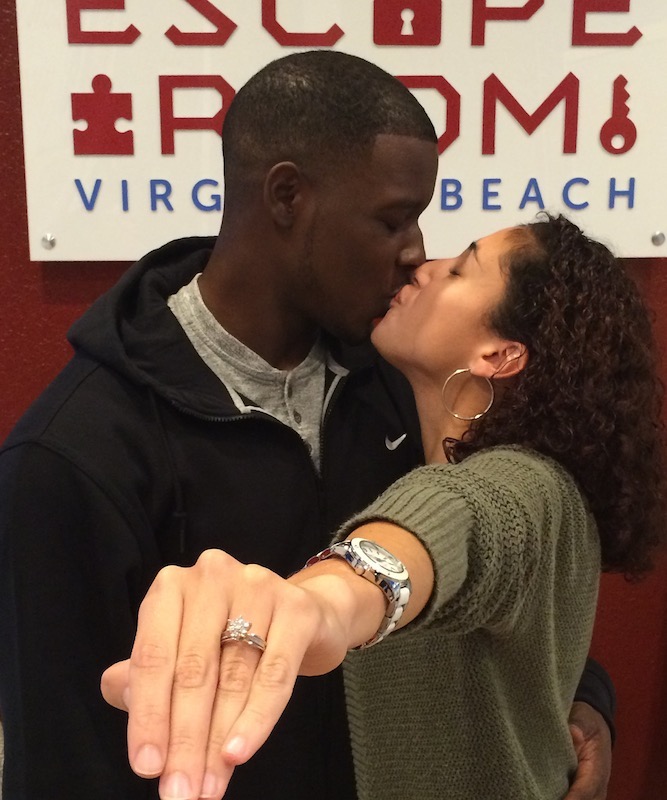 Tywan Shanklin proposed to Gabriela Santiago at Virginia Beachs Escape Room. She said yes!