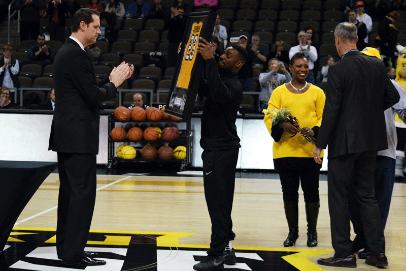 NKU senior Todd Johnson was honored before Tuesday's game against Detroit.