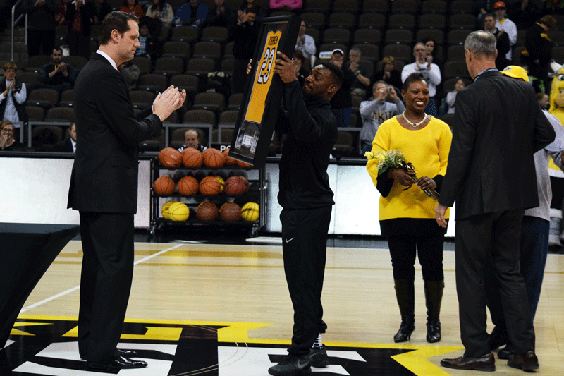 NKU senior Todd Johnson was honored before Tuesdays game against Detroit.