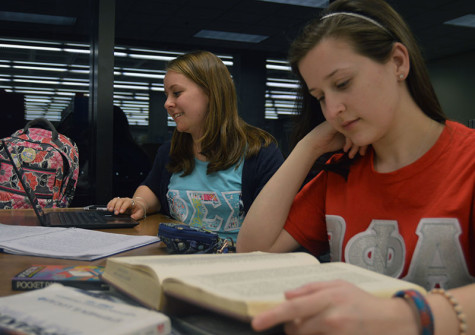 Sorority members participate in study tables in the Steely Library. On average, students who go Greek have a higher GPA.