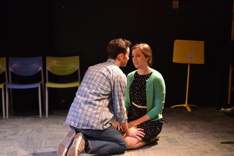 Colin Kissel (John) rehearses a scene with Hallie Hargus, Johns female love interest.