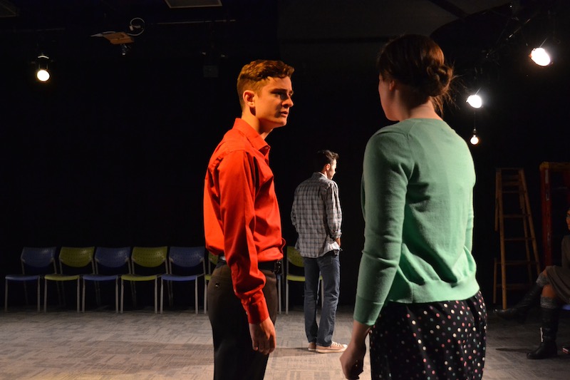 George Ivan (Man) glares at Hallie Hargus (Woman) during a rehearsal for Cock.