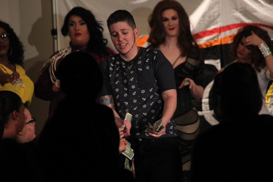 11 time performer for NKU Common Ground Drag Show, Justin Deaver, performs one last time before retiring from drag while collecting donations from the audience.