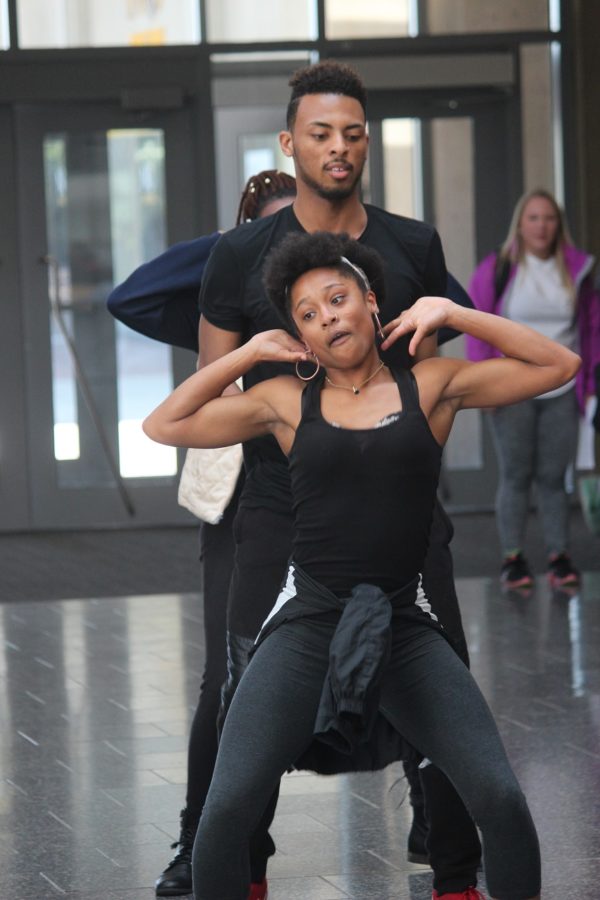 Rhonisha Gentry, dance member and freshman at NKU, breaks down her moves for the Student Union audience. 