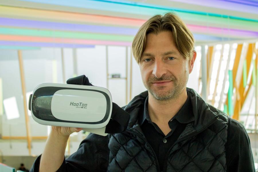 Nicholas Zeman is using the HooToo to imitate virtual reality for his mobile game. The game is based off a movie EMB professor, John Gibson made. 