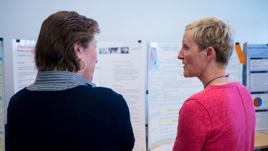 Aimie Willhoite, a student in the Master's program for social work, talks about her findings at Celebration on April 12. Willhoite found that 4.7 percent of her sample group know someone who has purchased heroin on campus.