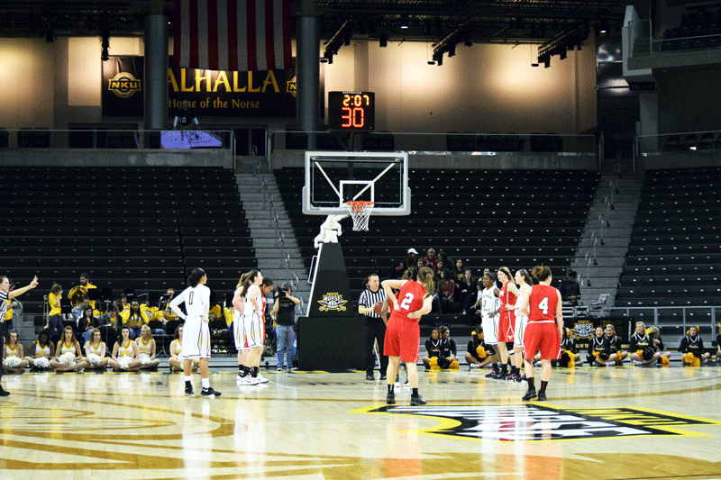 Just a handful of students attended the March 3, 2016 women’s basketball game against Youngstown State at BB&T Arena. These stands may
