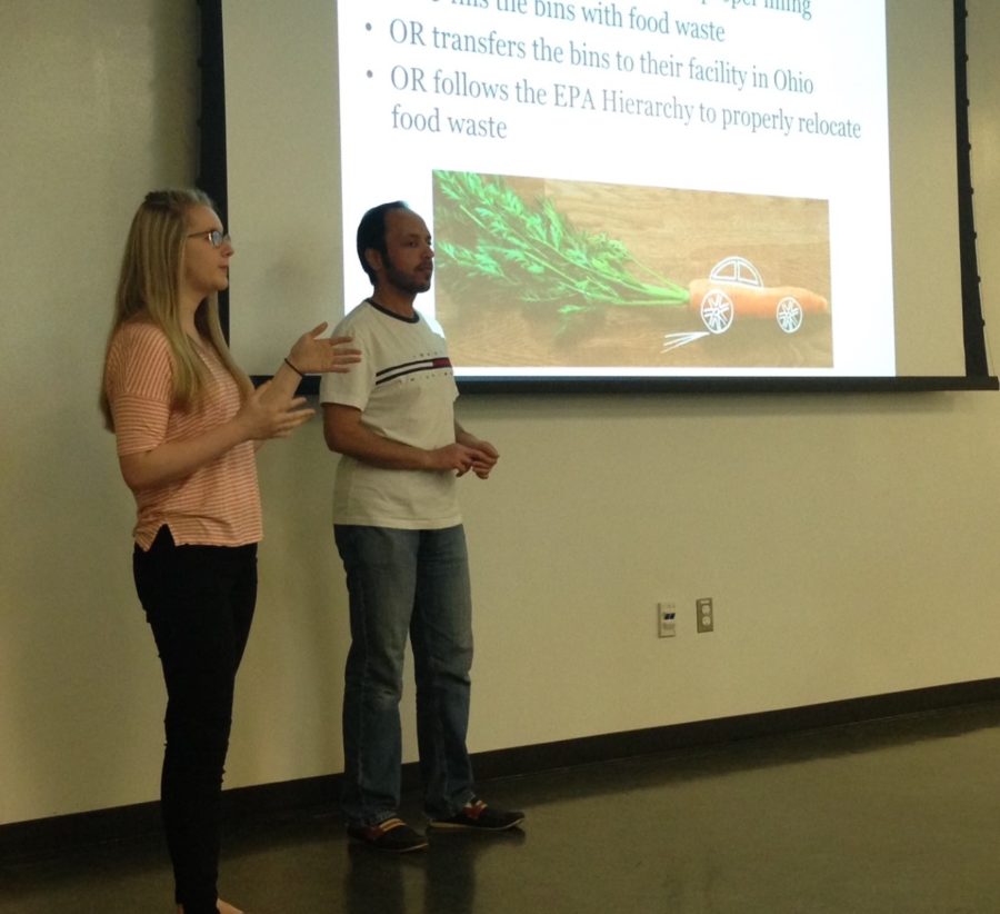 Megan Clere and Abdulrazaq Alreshaidan present “The Diversion of Food Waste,” which is aimed out getting more students aware of the impacts of wasting food. 