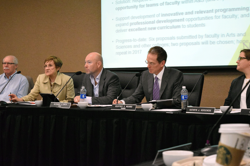 The NKU Board of Regents approved the budget for the coming year, which includes cutting more than 100 staff and faculty positions. This photo is from the April 27 board meeting.