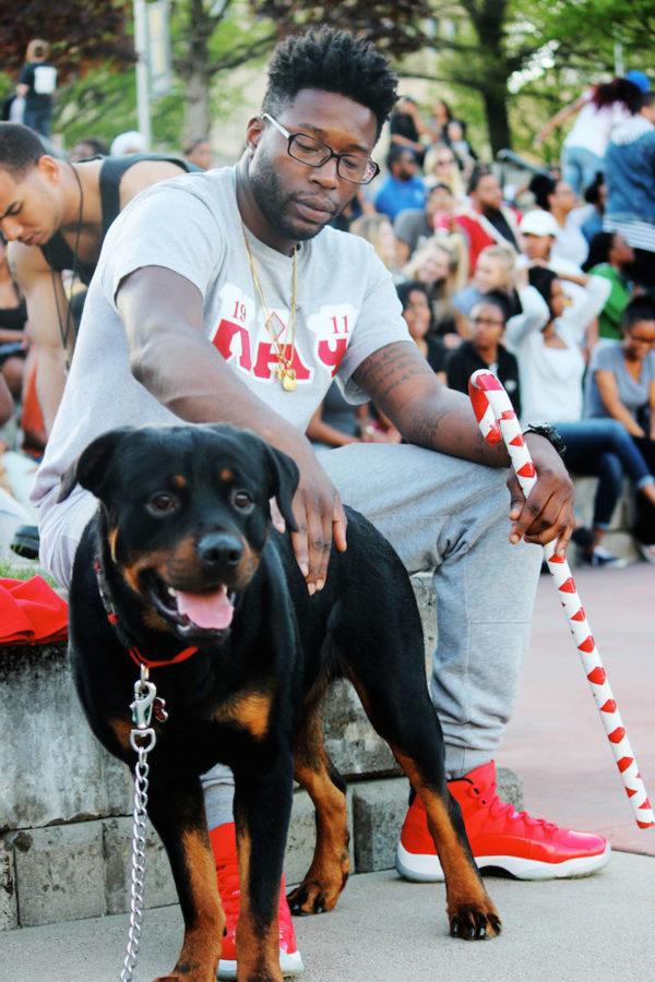 University of Cincinnati Kappa Alpha Psi Fraternity members bring in their dog. 