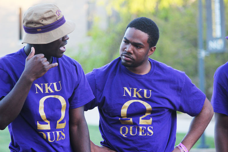 NKU Omega Psi Phi performs a telephone skit for the audience including jokes about other fraternities and popular topics