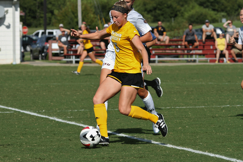 Kayte Osterfeld looks to make a pass against the EKU defense. The Norse lost 2-0.