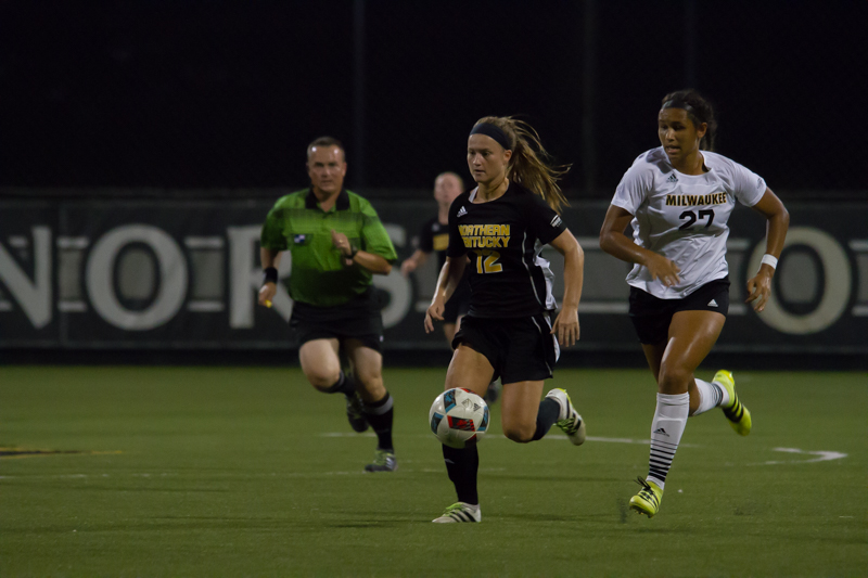 Jessica Frey races to catch up with a pass from a teammate. She was injured in the 1-0 loss to Milwaukee