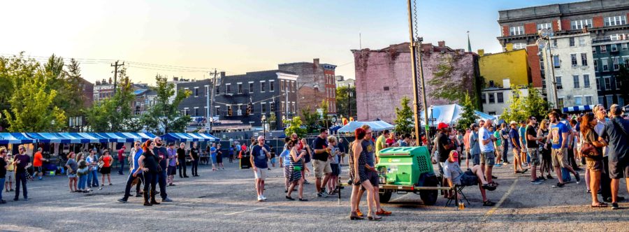 The bands performed alongside an urban landscape. Midpoint Music Festival took place in the Over the Rhine District of Cincinnati. 