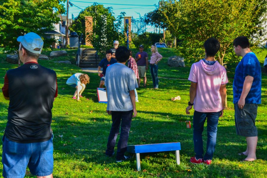 The students and families had a rousing game of cornhole. Few American parties are complete without it, after all.