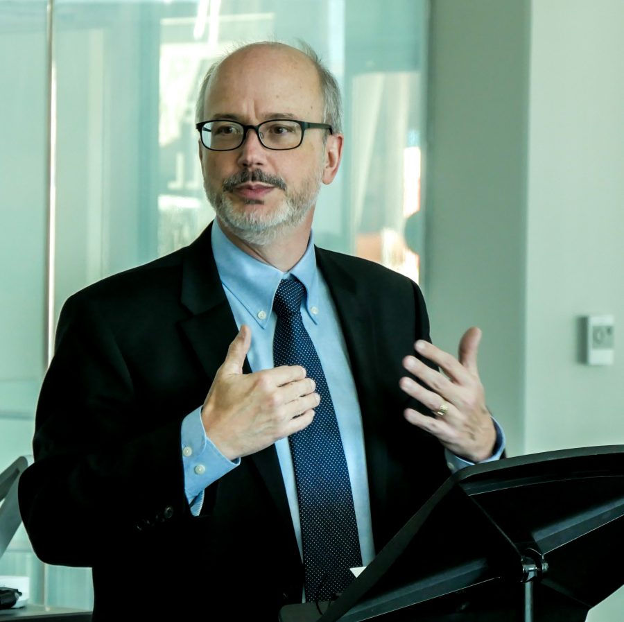 Dr. Kevin Kirby, dean of the College of Informatics at NKU, speaks during Wednesday's scholarship presentation.