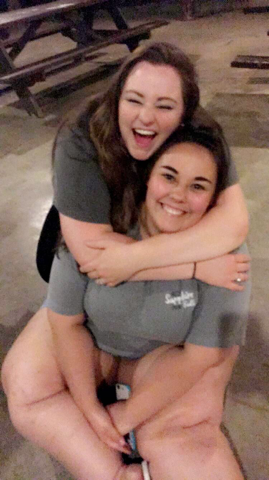 Ulrich hugs her big, Hannah Mount. Mount said being members of Phi Sigma Sigma has strengthened her bond with Ulrich. She said she feels honored to know her.
