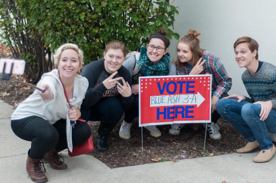 The group snaps a selfie at their second stop in Blue Ash. 