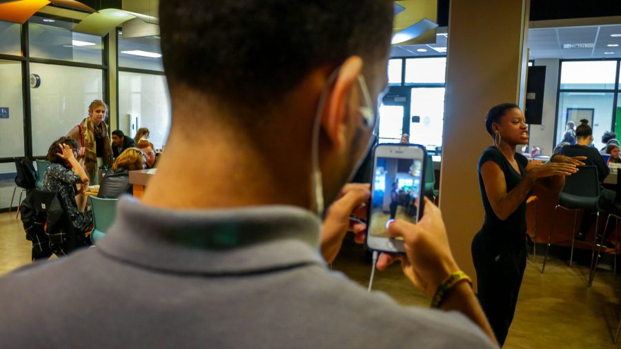 James Johnson snapchatted the demonstration. Johnson helped form The Unaddressed after the 'Welcome White Week' flyer controversy at the start of the semester.  
