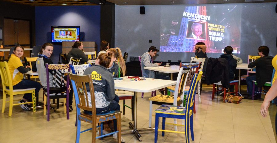 NKU students watch election returns at the APB watch party in the student union.