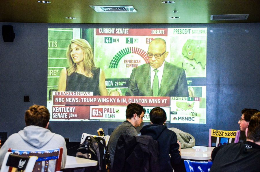 NKU students watch election returns at the APB watch party in the student union.