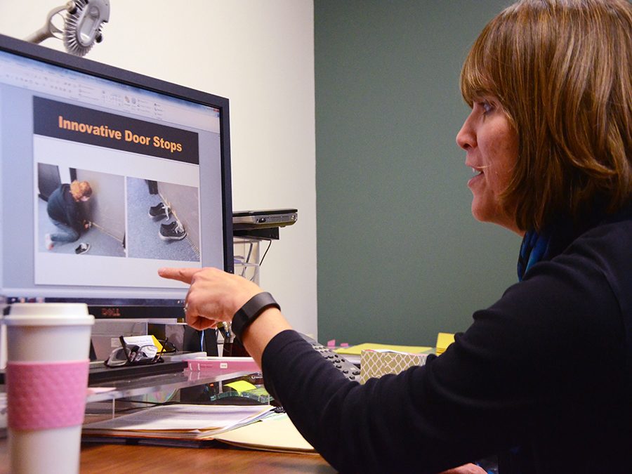 Melissa Moon, associate professor of criminal justice, is also a certified A.L.I.C.E. trainer. Moon goes over different strategies to keep campus safe.