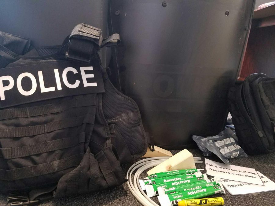 The NKU Police Department recently received new safety kits, which include glow sticks, zip ties, markers, door stoppers, cards reading ‘Police are in the building. Proceed to a safe place' and bandages. NKU officers carry the kits in their vehicles along with a vest, shield, gun belt, ammunition, flashlight, notebook, handcuffs, baton and taser.