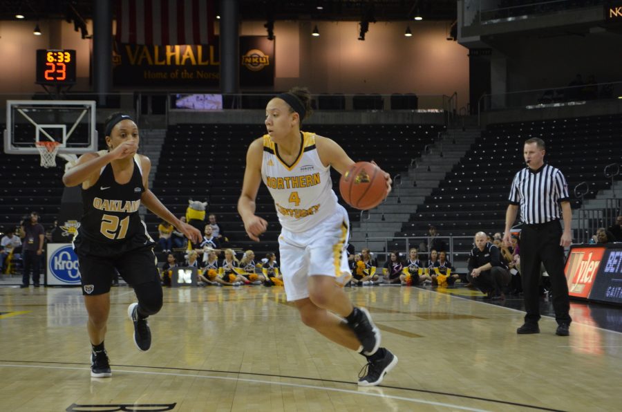 NKUs Mikayla Terry drives to the basket against Oakland on Friday night.