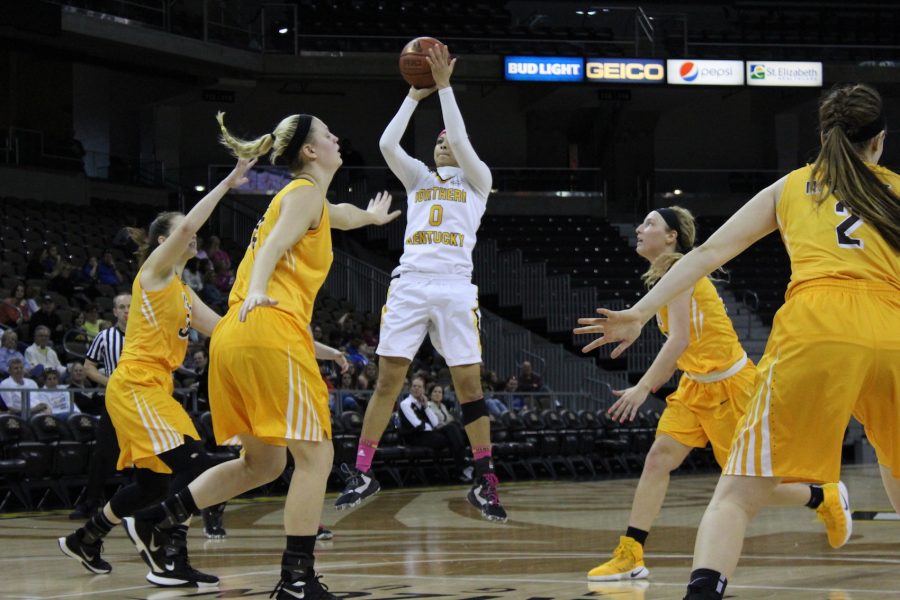 NKU's Shar'Rae Davis attempts a jump shot on Saturday at BB&T Arena