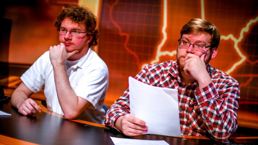 Isaiah Short (left) and Ethan Cornett (right) judged the auditions for Pac-Man the Movie on Jan. 25. 