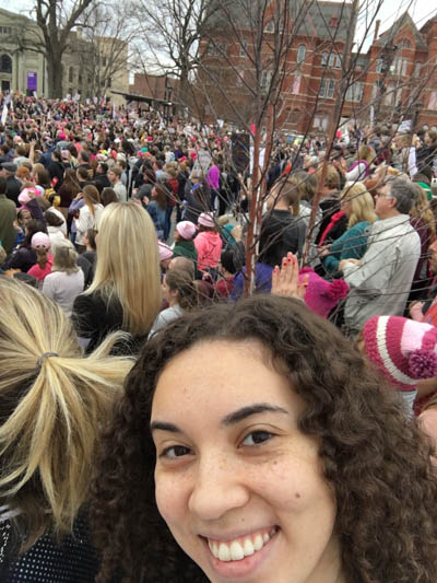 Keely Creamer snapped a selfie with the crowd in Washington Square 