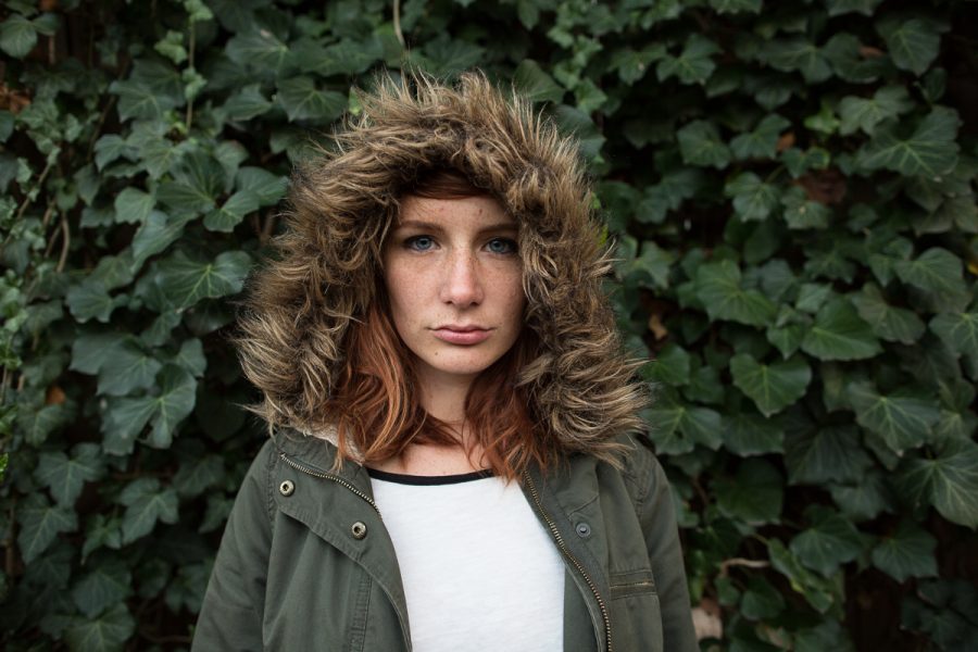 Banks' sister, Taylor, stares into the camera. The photograph was taken in 2014 outside Taylor's work. 