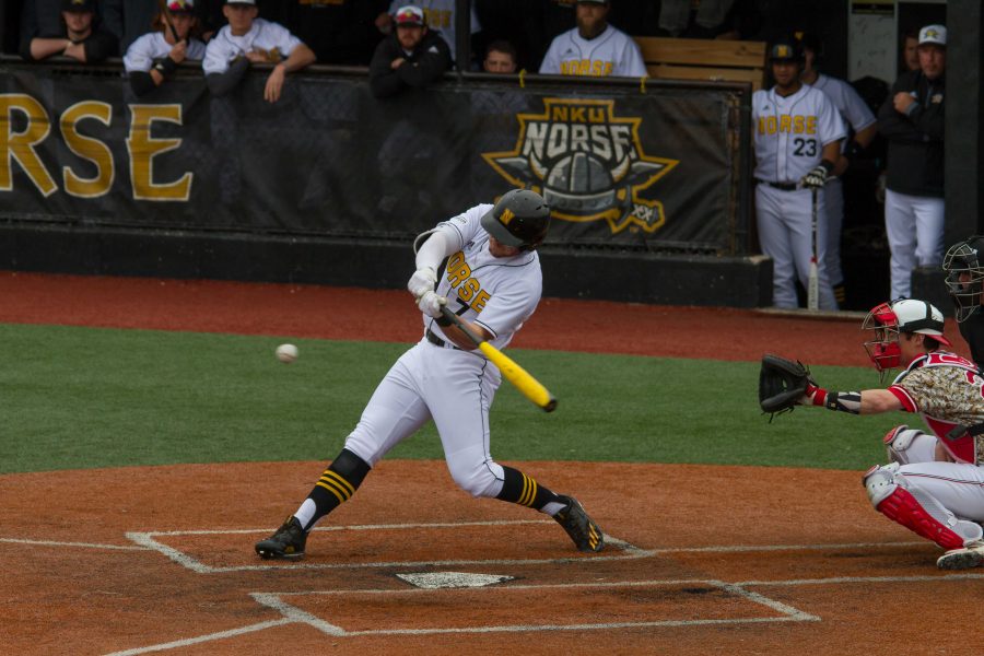 TJ Alas connects on a pitch for a homerun against the Penguins. NKU beat Youngstown State 15-8