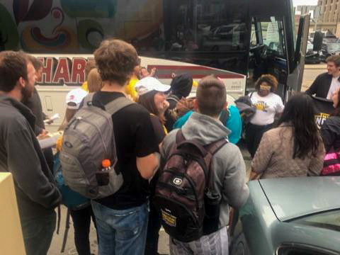 NKU students arrive in Detroit for the Horizon League championship game.