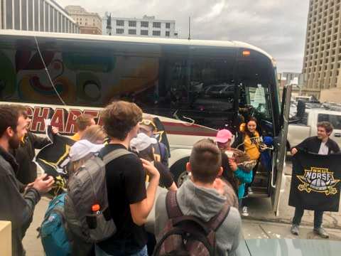 NKU students arrive in Detroit for the Horizon League championship game.