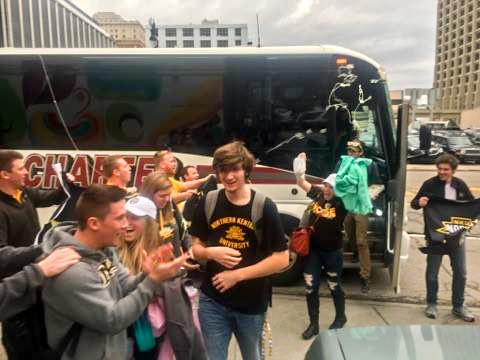 NKU students arrive in Detroit for the Horizon League championship game.