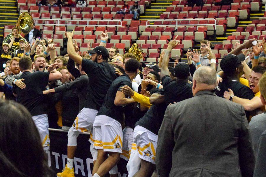 NKU players celebrate with the students who made the trip to Detroit.