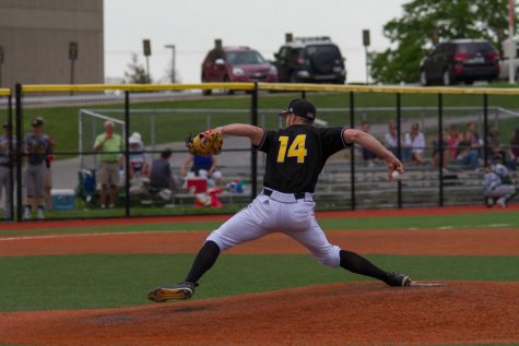 Cameron Ross delivers a pitch to a Wright State hitter.