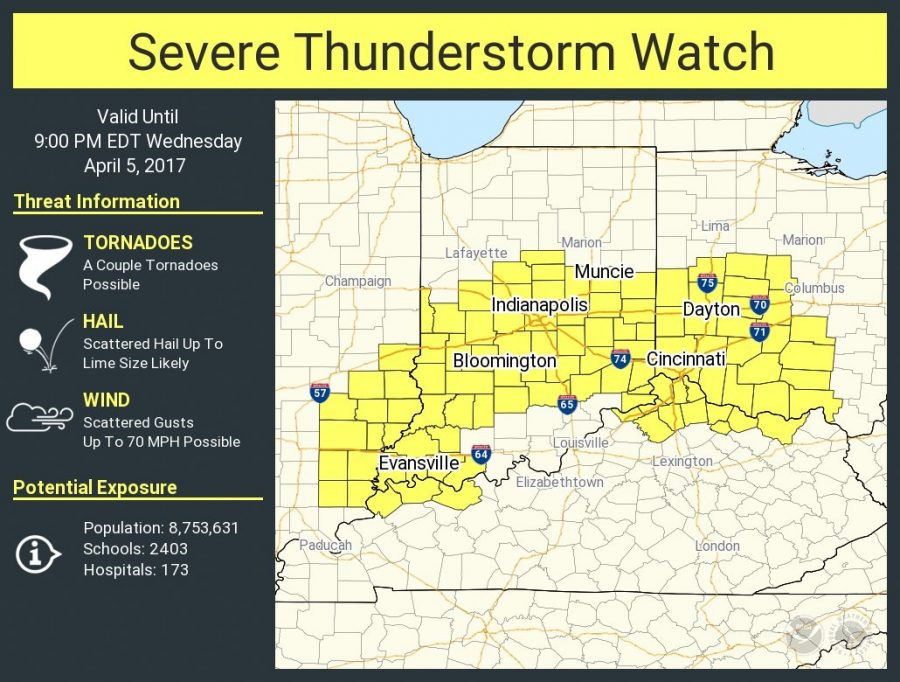A severe thunderstorm watch is in effect until 9 p.m.