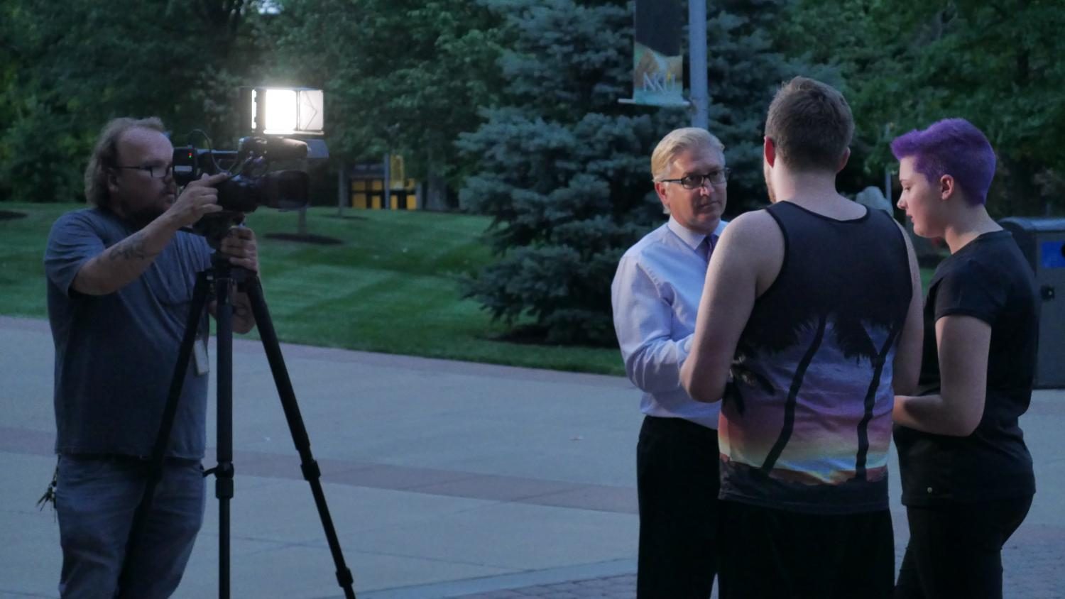 Sophomore theater major Matthew Nalley said that Everyone should stand together against hate. That’s what this is: hate. What a lot of people aren’t recognizing is that this was a terror attack on people and minorities.”
Several news organizations were in attendance. 