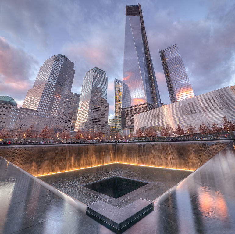 At Ground Zero, a memorial is in place to remembers those who died in the wake of the 9/11 terrorist attacks. 