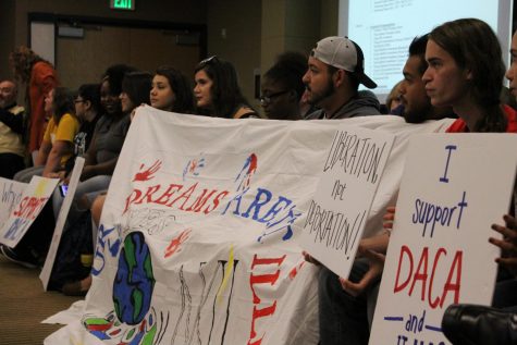 Students gathered at Board of Regents in support of DACA. 